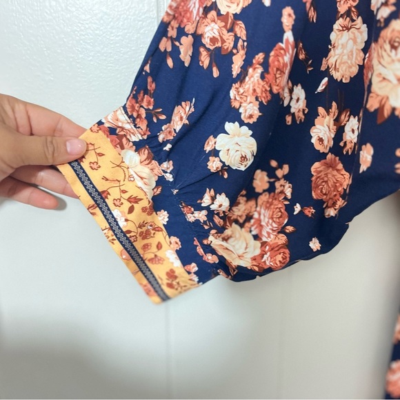 Aakaa Floral Dolman Sleeve Tie Front Waist Border Print Dress Size M - Picture 5 of 9